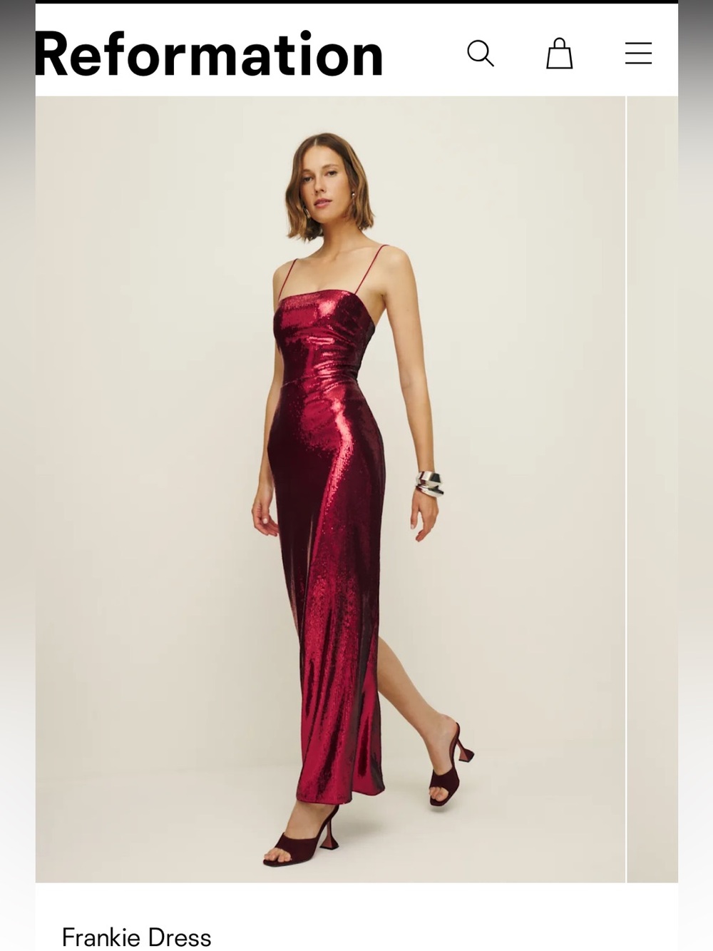 Reformation Frankie Sequin Slip Dress in Red